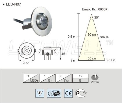 светодиодный светильник точечный Litewell LED-N07